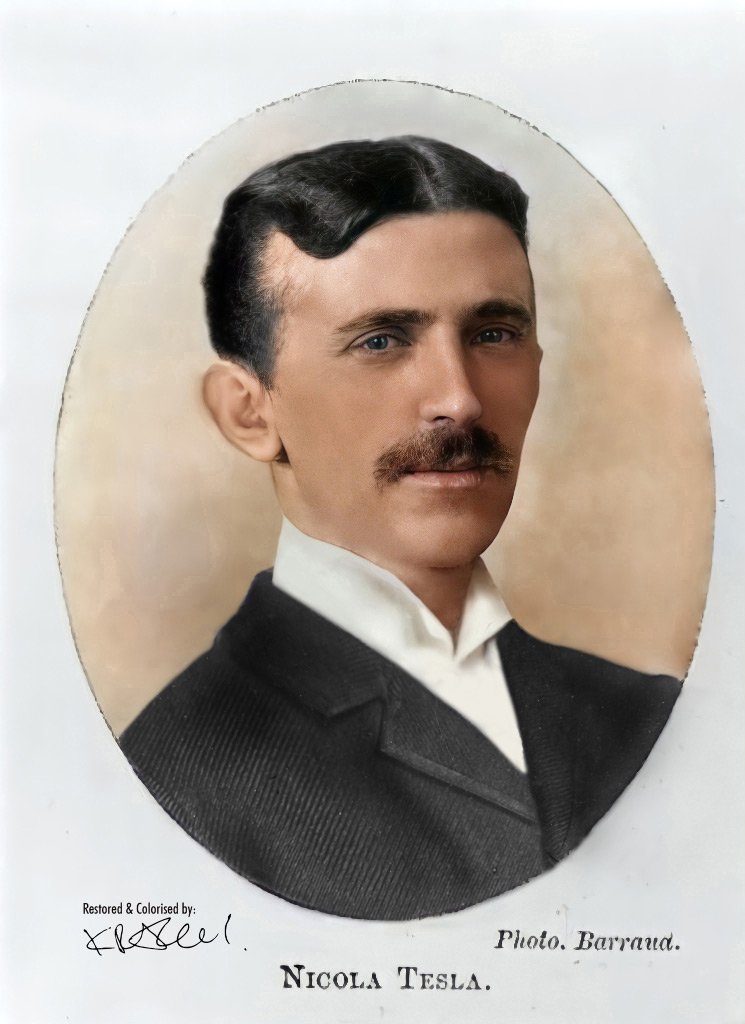 Nikola Tesla Color Digital Art Portrait By Vladimir Tuzlay 